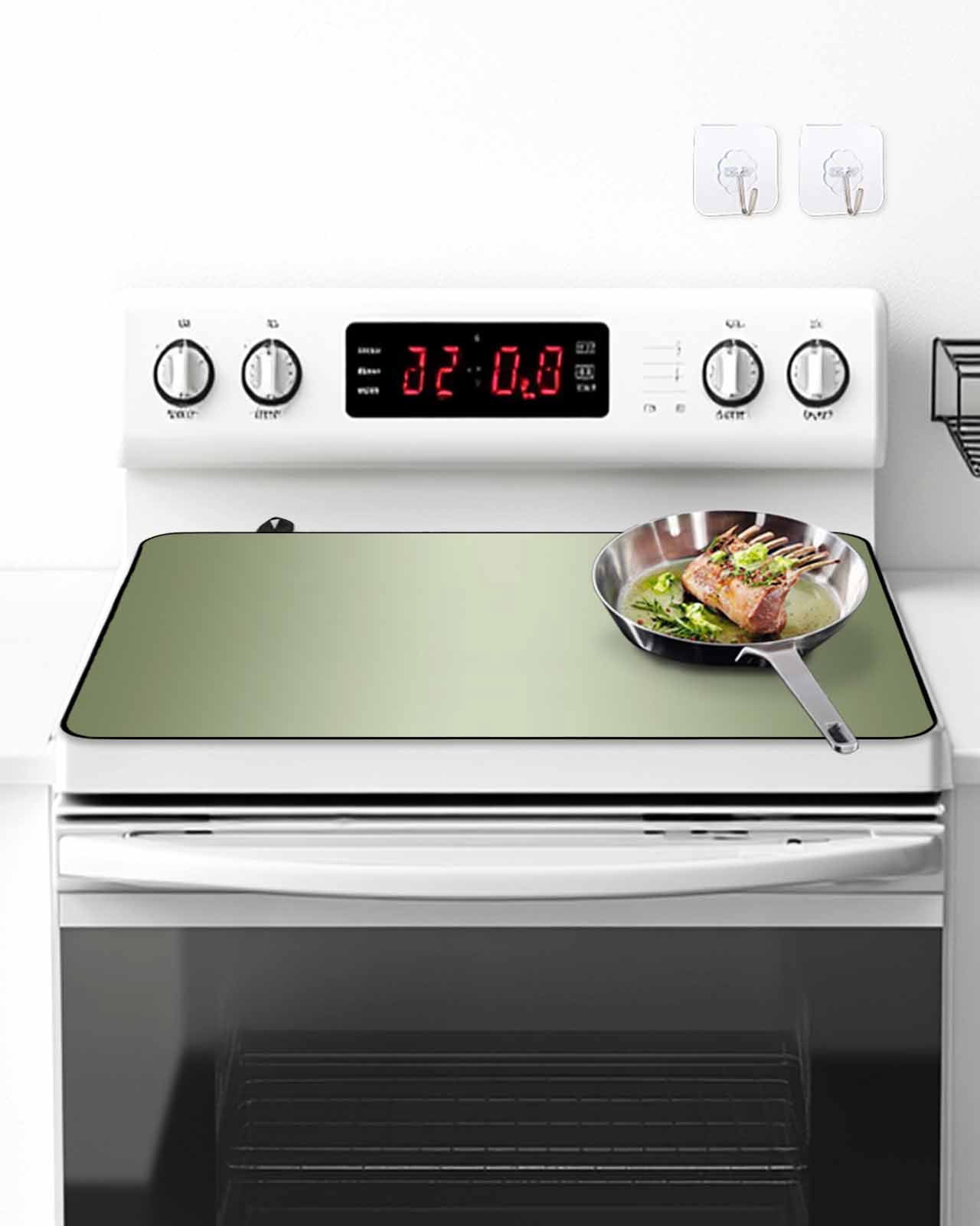 Stove Top Covers for Electric Stove, Sage Green Ombre Glass Stovetop Cover Protector, Modern Gradient Abstract Art Induction Cooktop Protector Oven Mat for Kitchen Countertop 28.5"x20.5"