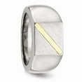thumbnail image 5 of Stainless Steel Brushed and Polished with Real 14kt Gold Stripe Signet Ring Size: 9; for Adults and Teens, 5 of 7