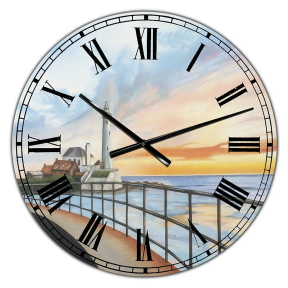 Designart Oversized Multicolor Analog Round Coastal Modern Nautical Wall Clocks, CLM25513-C23