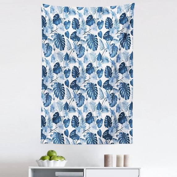 Hawaii Tapestry, Branch of Arecaceae Tree Polynesian of Triumph and Victory Spring, Fabric Wall Hanging Decor for Bedroom Living Room Dorm, 5 Sizes, Cobalt Blue Pale Blue, by Ambesonne