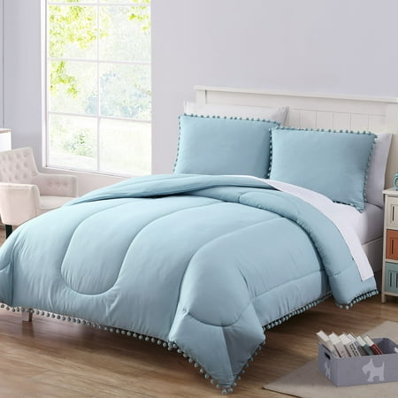 Mainstays Pom Pom Edge 3 Pc Full/Queen Comforter Set - Teal Haze