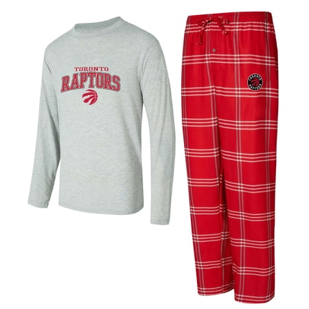 Men s Concepts Sport Red/Gray Toronto Raptors Petition Long Sleeve Top and Plaid Pant Set