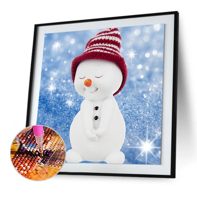 Cuadros Decorativos 5D Diamante Pintura DIY Red Hat Snowman Taladro redondo completo Kit de Rhinestone Ehuebsd embutido en tela