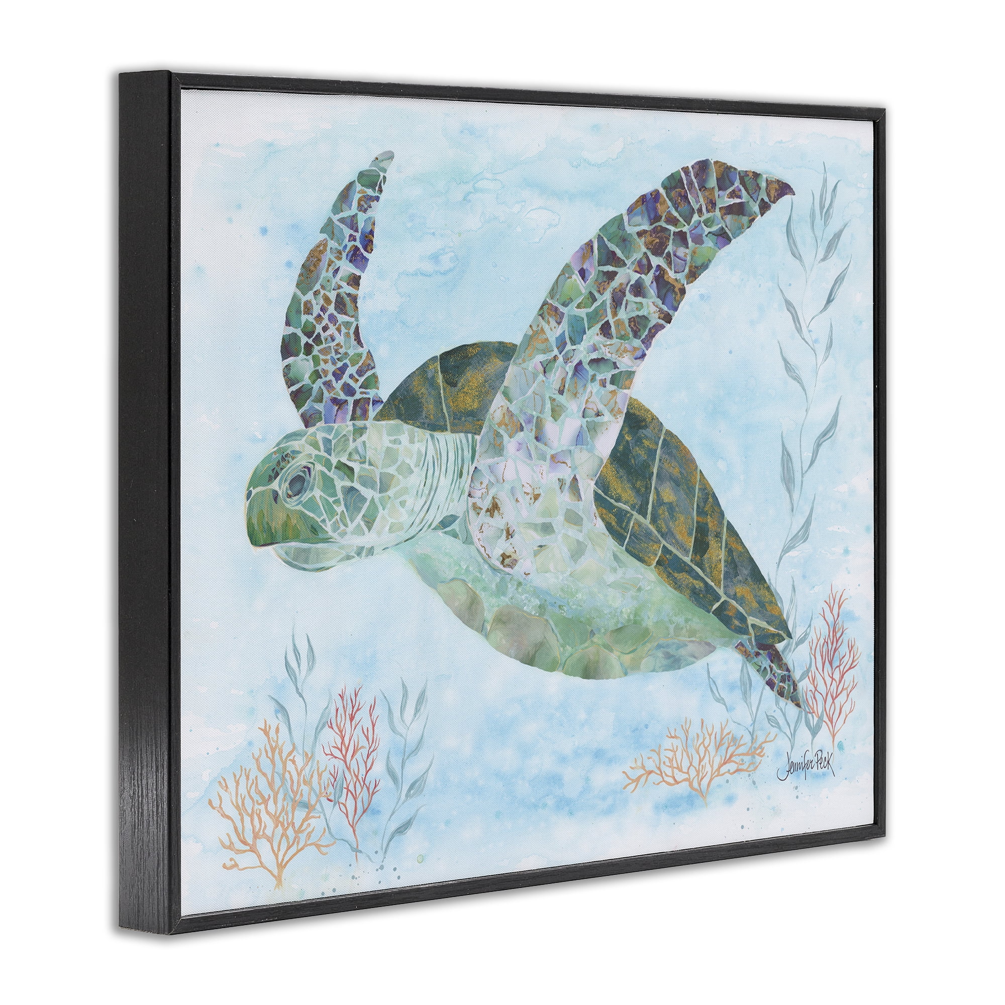 Stupell Industries Mosaic Tortoise Underwater Animals & Insects Painting Black Framed Art Print Wall Art, 30 x 24