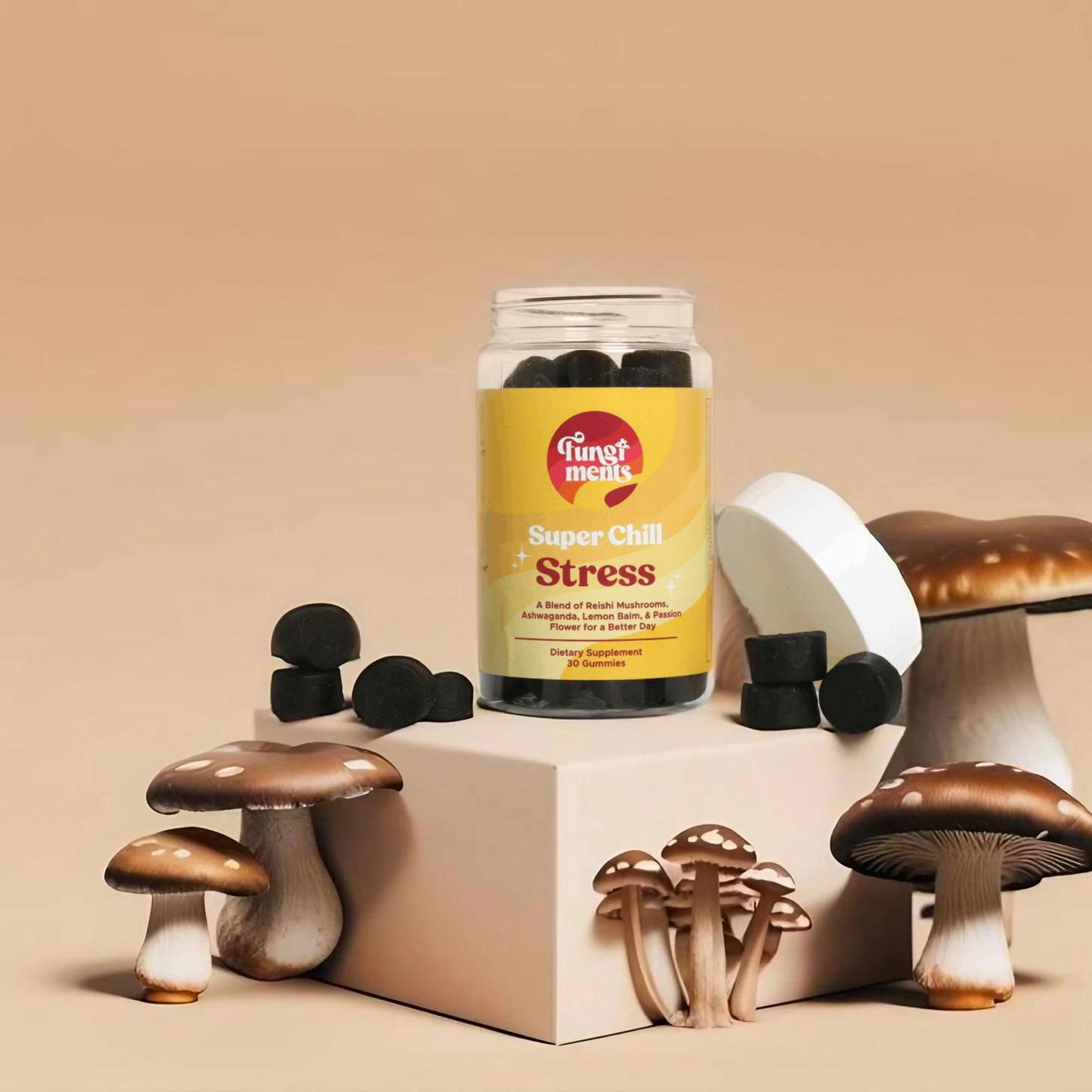 (2 pack) Fungiments Super Chill - Sleep&Relax, Healthy Cortisol, Reishi, Ashwagandha, L-Theanine - 30ct