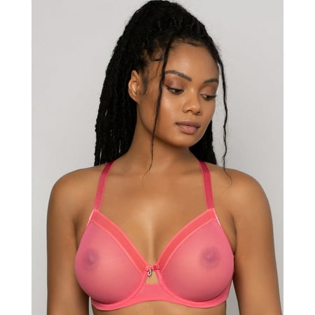 

Sheer Mesh Full Coverage Unlined Underwire Bra - Sun Kissed Coral