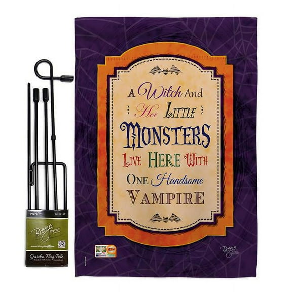 Breeze Decor BD-HO-GS-112019-IP-BO-D-US15-BD 13 x 18.5 in. Wicked & Handsome Fall Halloween Vertical Double Sided Mini Garden Flag Set with Banner Pole