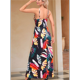 thumbnail image 4 of Vestido de Verano 2025 para Mujer, con Estampado Floral, Lazo Frontal, Tirantes Finos, Informal, Bohemio, para Playa, Suelto, Negro, Talla S, 4 of 6