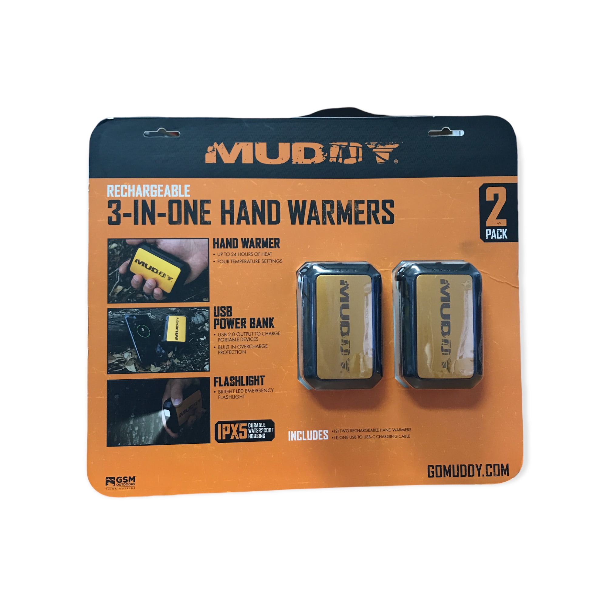 Muddy 3In1 Rechargeable Hand Warmers, 2 Pack