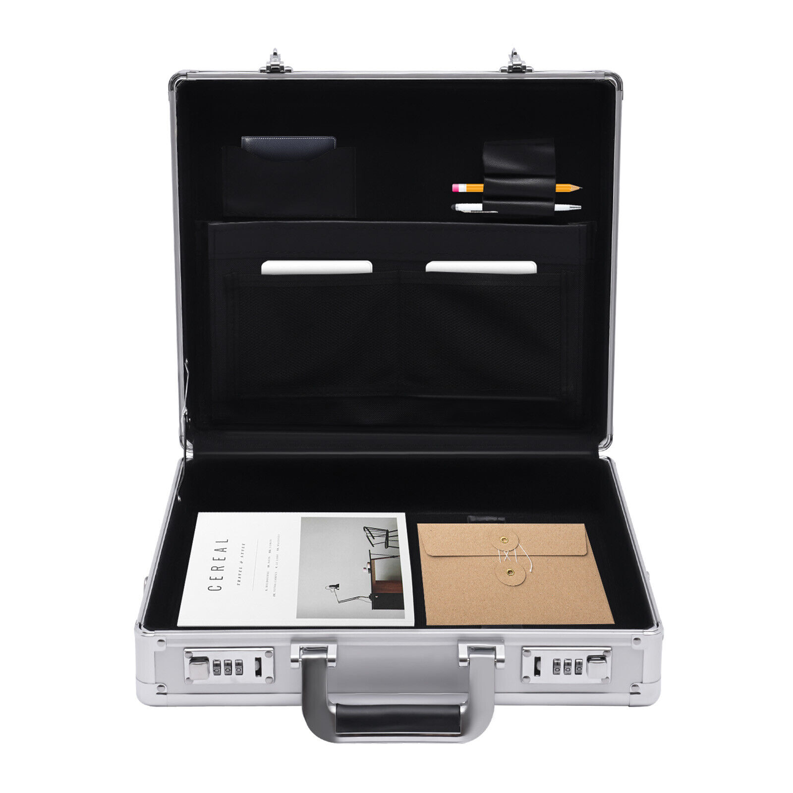 Silver Aluminum Flight Case Hard Men Locking Briefcase Safety Toolbox Office
