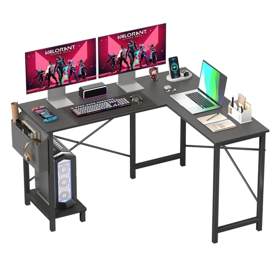 NiamVelo L-Shaped Desk 50 In Computer Desk Gaming Desk with Side Storage Bag & CPU Stand Wooden Corner Desk Work Desk for Home Office , Black