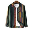 thumbnail image 1 of Diconna Men's Casual Cotton Linen Striped Color-Blocking Shirt Long-Sleeved Lapel Single-Breasted Cardigan Streetwear Tops Green XXL, 1 of 8