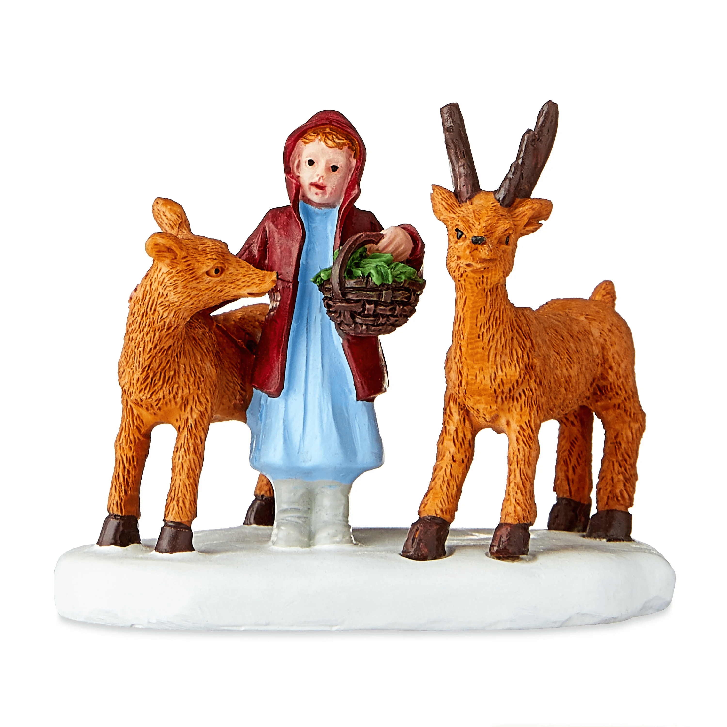 Christmas Village Petting The Deer Decorative Figurine, 2.375 in, Multi-color Resin and Calcium Carbonate, by Holiday Time, PETTING THE DEER 0.14(KG)