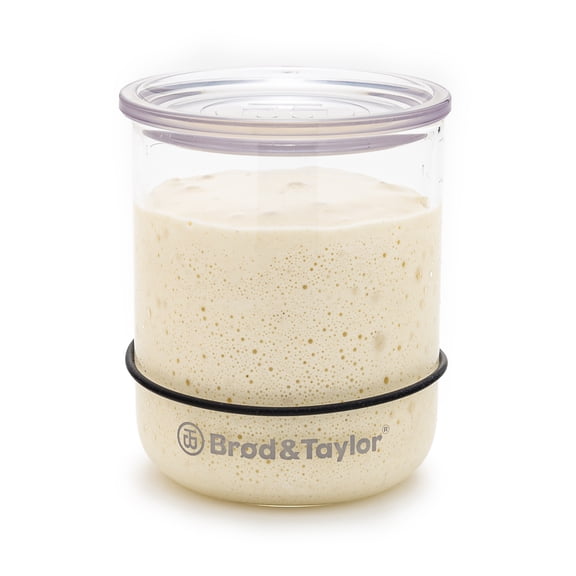 Sourdough Bread Making Small Starter Jar, 12oz With in/cm Measuring Marks and a Progress Marking Ring For | Glass With Plastic Lid for Safety | Brod & Taylor