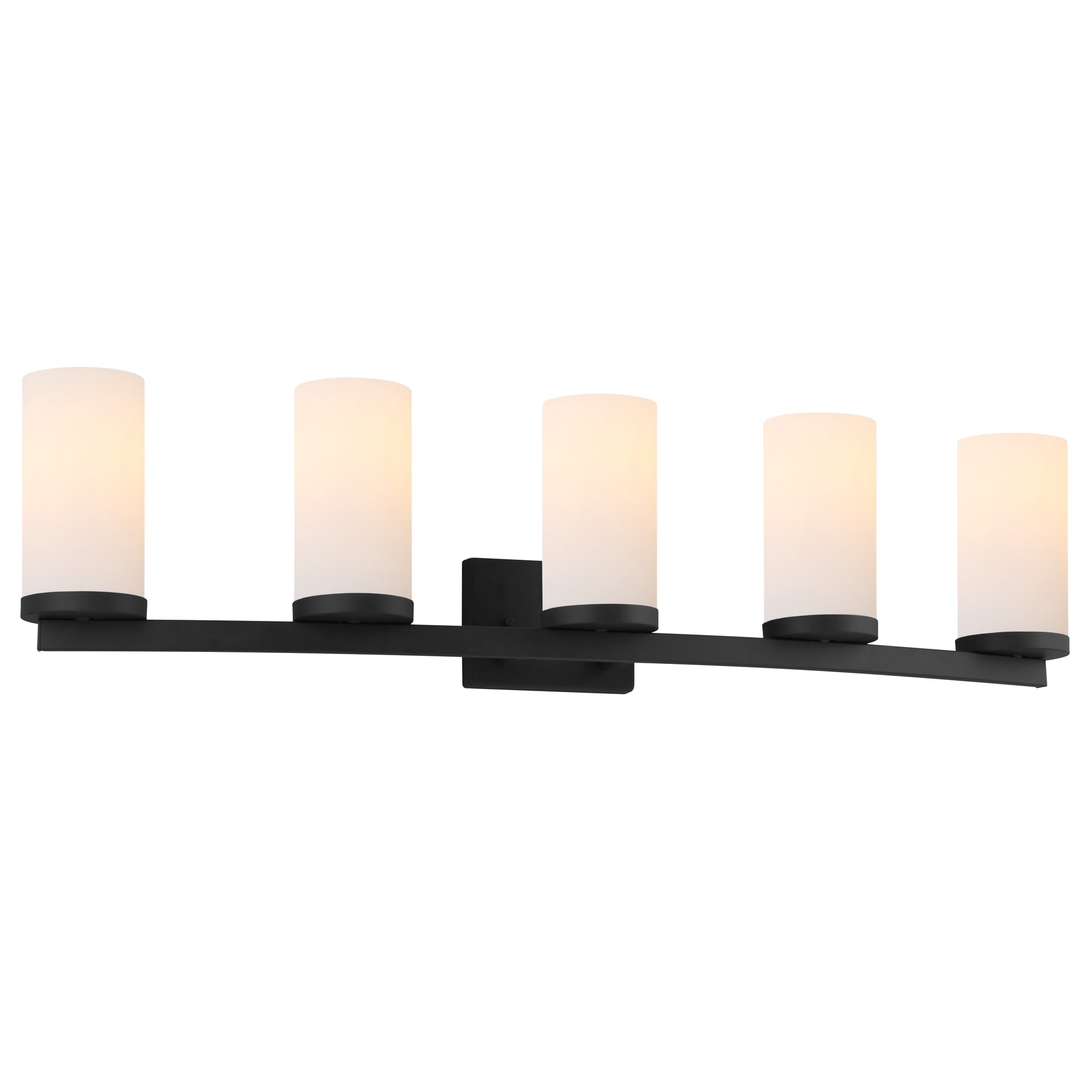 Breckham 5-Light Vanity Light in Black, 38.0 in Curved Bar with Frosted Glass