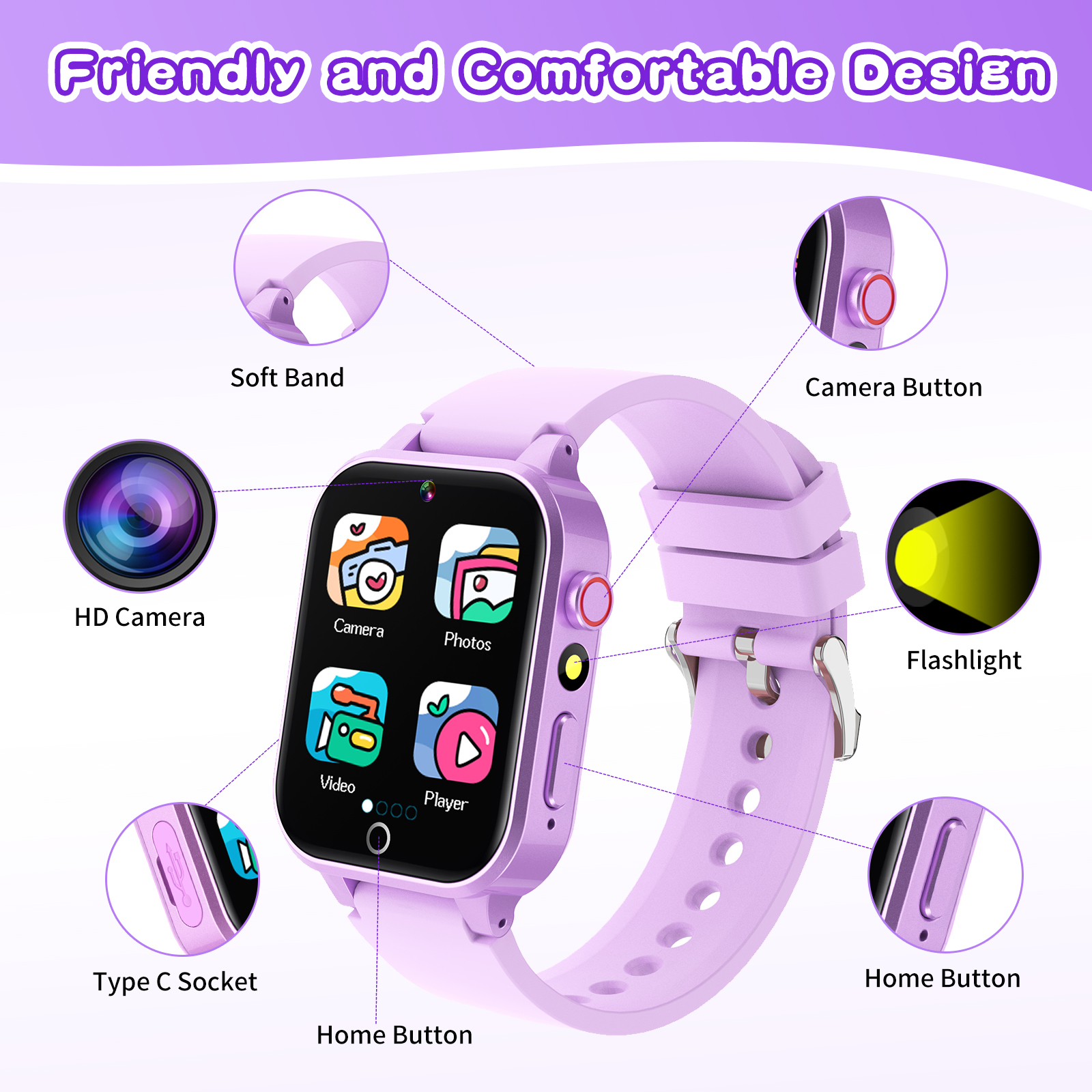 Vakzovy Kids Smart Watch 1.54" Purple photo 7
