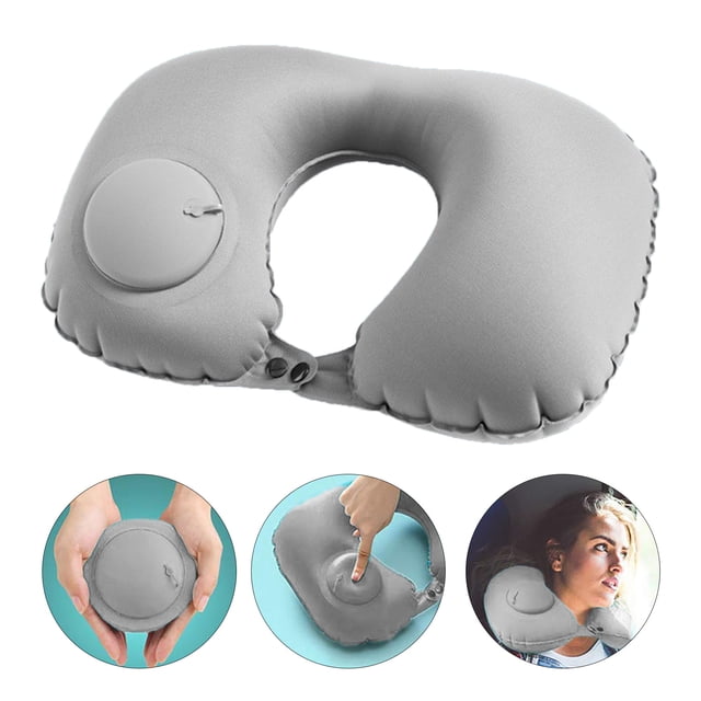 Air Cushion Self Inflating Button Travel Neck Pillow Inflatable Plane Car Train Pillow Portable Soft U Shaped Travel Pillow Milk Silk Fabric Velvet (Cool)