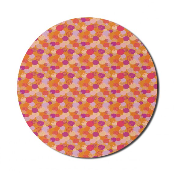 Abstract Mouse Pad for Computers, Colorful Circles Oval Shaped Rounds Spiral Stripes Girly Fashion, Round Non-Slip Thick Rubber Modern Gaming Mousepad, 8" Round, Purple Marigold, by Ambesonne
