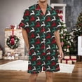 thumbnail image 2 of Tiweut Comfy Pajamas Sets Mens Christmas Multicolored Floral Printed Silk Satin Short Sleeved Lapel Button Up T-Shirts and Shorts Set Holiday Ladies Sleepwear Set,Dark Green,L, 2 of 4