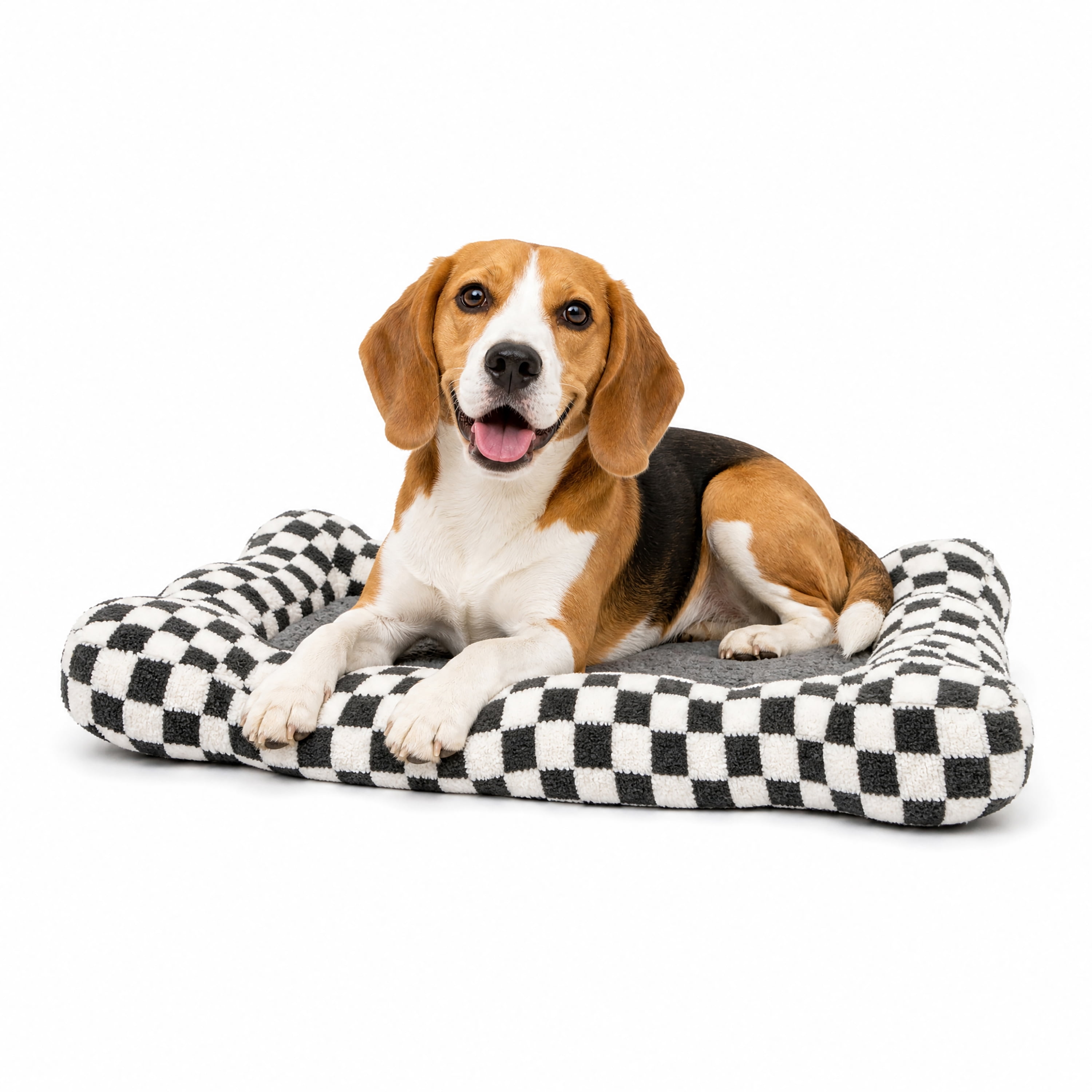 Oodles Checkered Sherpa Cloud Pet Bed, Black, Medium 30" L x 19" W
