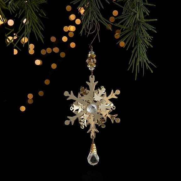 BESTSKY Christmas Decorations Wrought Iron Three Dimensional Champagne Gold Snowflake Christmas Tree Ornaments Christmas Decorative Pendant Christmas Ornaments