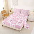 thumbnail image 2 of Erosebridal Kawaii Bowknot Queen Sheet Sets for Kids Girls, Cute Heart Bed Set, Pink White, 1 Flat Sheet, 1 Fitted Sheet and 2 Pillowcases, 2 of 5