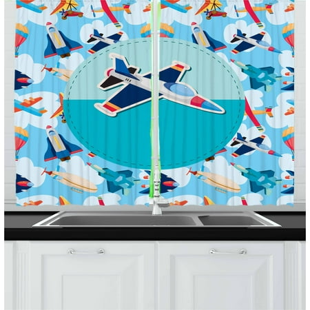Kids Party Curtains 2 Panels Set Airplane Collection With