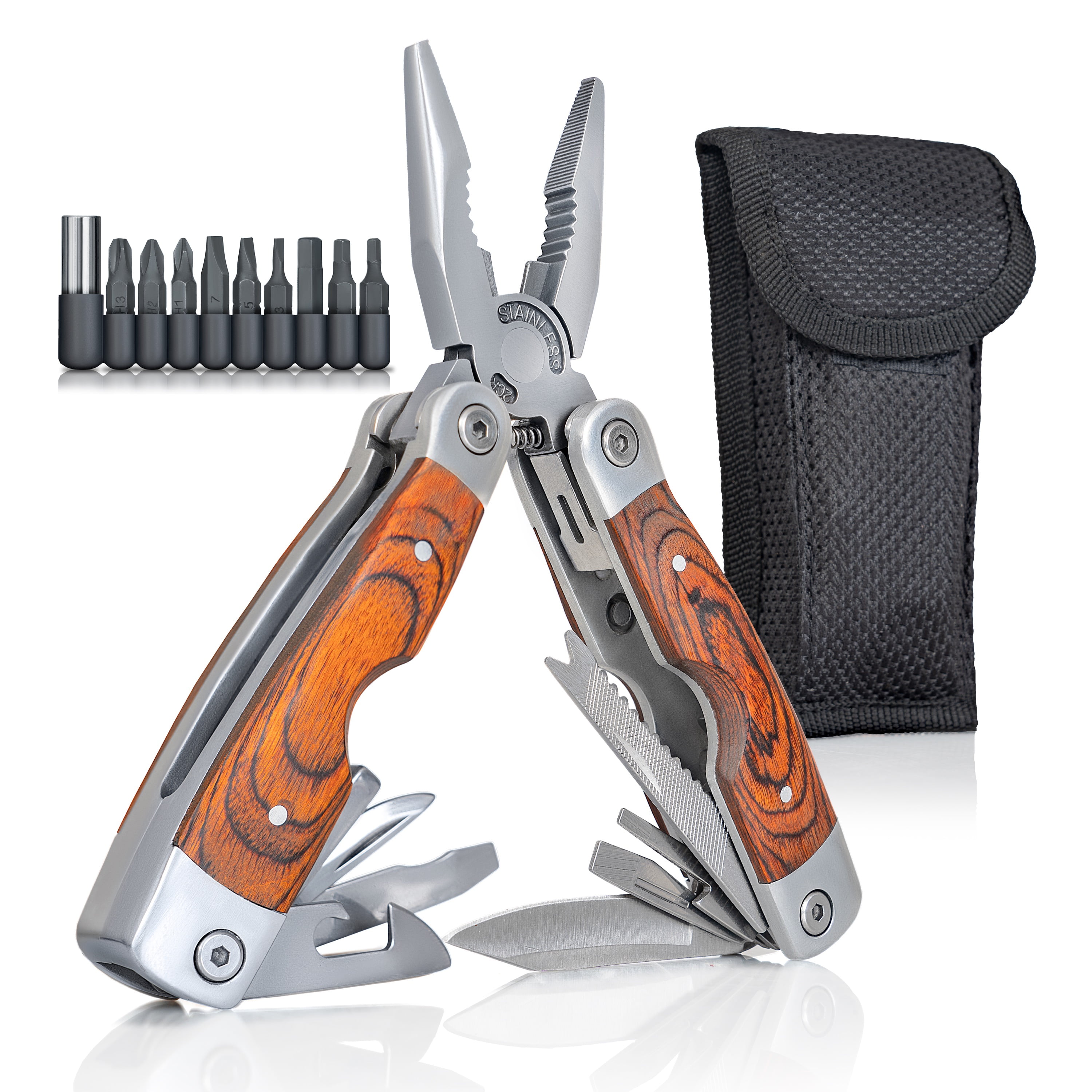 FREE Nylon Sheath Premium Pocket Stainless Steel MultiTool 14 Tools 