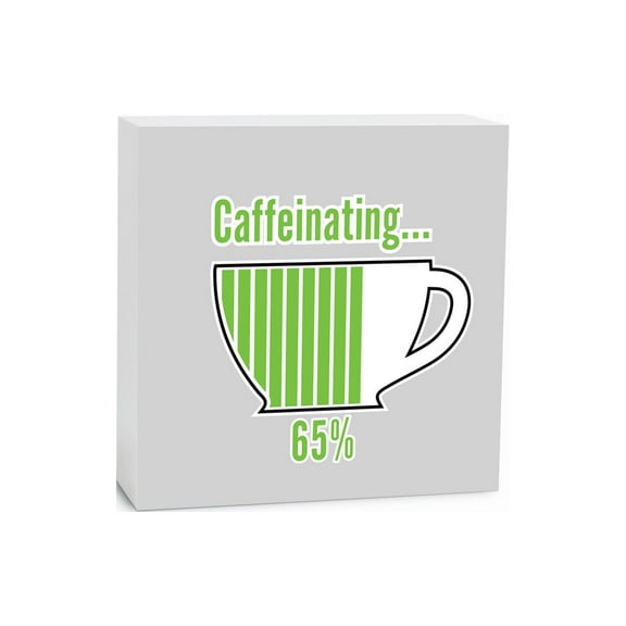Caffeinating Green Stripes Coffee Cup 5 x 5 Wood Tabletop Sign Plaque