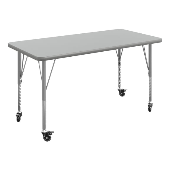 Flash Furniture 48" x 24" Adjustable Height Activity Table, Thermal Laminate Top, Short Legs with Locking Casters, Gray