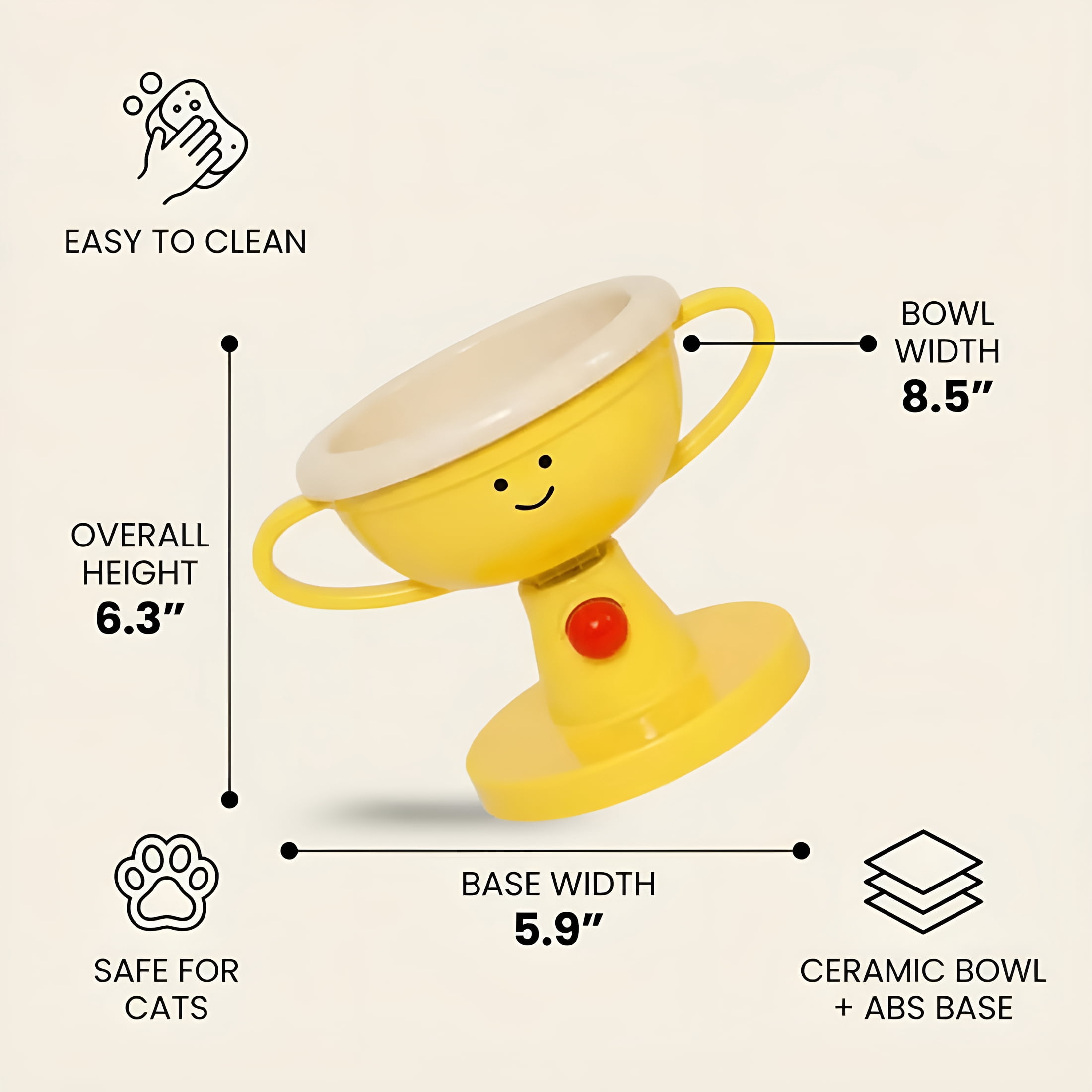 ACDANC 2026 New Adjustable Elevated Cat Bowl & Small Pet Feeder, Trophy Bowls Cat Bowl, Dog Proof Cats Feeding Station, Non-Slip Feet, 15° Tilted Pet Bowls for Cats Puppy Small Dogs (Ceramic)