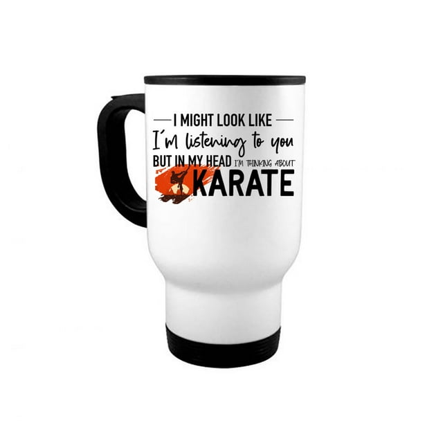 Karate Mug, Thinking About Karate, 14oz Travel Mug, Martial Arts Mug, Karate Coffee Cup, Black Belt Mug, Gift For Him, Karate Gift, Martial Arts Coffee Cup, White
