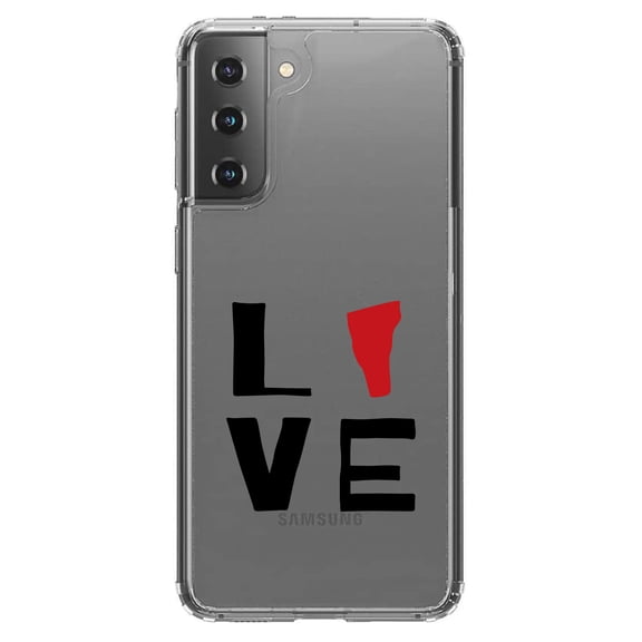 DistinctInk Clear Shockproof Hybrid Case for Galaxy S21 5G (6.2" Screen) - TPU Bumper Acrylic Back Tempered Glass Screen Protector - Vermont - Love Red & Black
