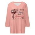 thumbnail image 2 of T-Shirt à Manches Courtes pour Femmes Liquidation pour Femmes T-Shirt Mélangé pour Femmes Hauts Imprimés à Col en V pour Femmes T-Shirts à la Mode et Décontractés à Manches 7/4 pour Femmes, 2 of 4