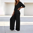 thumbnail image 4 of Guieoi Matching Outfits for Women Fashion Solid Color V-Neck Long-Sleeve Pocket Pants Top/Shirt Set Black S, 4 of 6