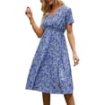 thumbnail image 2 of Txlixc Vestido de Verano para Mujer, Estampado Floral Cuello en V Manga Corta Falda Casual de Cintura Delgada para Damas, 9 Colores Txlixc  Estilo de ocio, 2 of 3