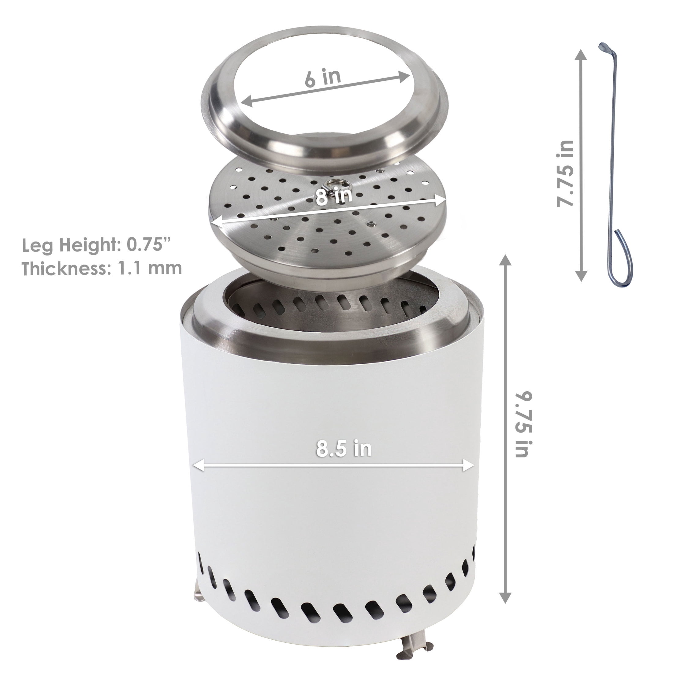 Sunnydaze 8.5" Round Wood-Burning White Finish Stainless Steel Tabletop Smokeless Fire Pit