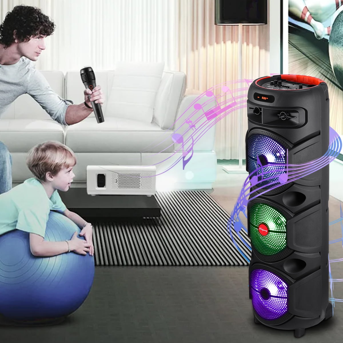Portable Bluetooth Speaker Triple 8" Wireless Speaker w/ Mic Handle Sound Singing PA System AUX FM
