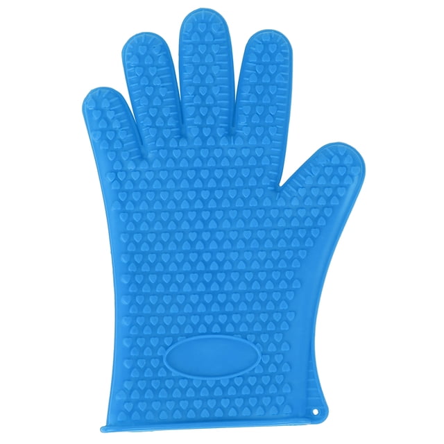 Guantes de silicona antideslizantes de color azul para hornear, aislantes y resistentes al calor, aptos para microondas y horno