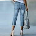 thumbnail image 4 of Jamsmile Women Jeans Pants Capri Stretchy Distressed Hem Washed Straight Leg Denim Pants Slim Fit Ladies Jeans Trousers, 4 of 6