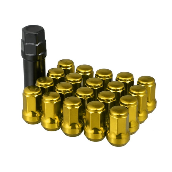 Unique Bargains 1 Set M12 x 1.25 Car Lug Nuts Cone Seat Closed End Bulge Acorn Hex Wheel Nut with Socket Key Gold Tone