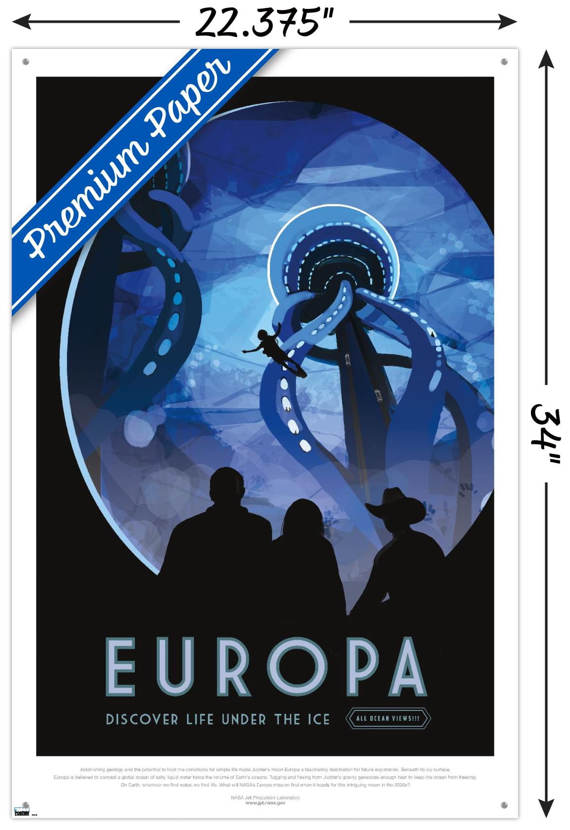 NASA - Europa Travel Poster Wall Poster with Pushpins, 22.375" x 34"