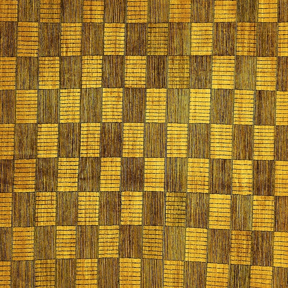 Ahgly Company Machine Washable Indoor Square Checkered Yellow Modern Area Rugs, 4' Square