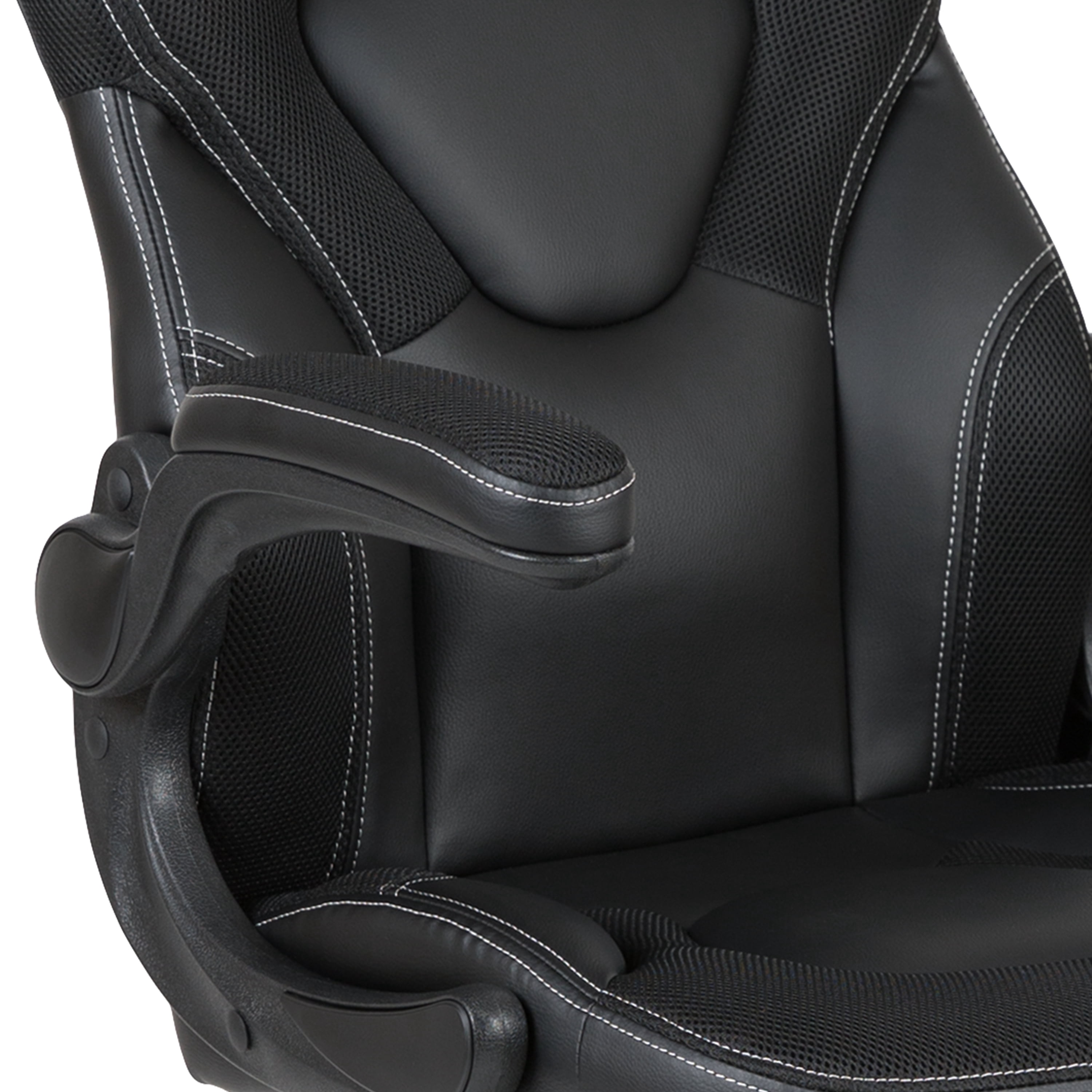 BlackArc High Back Gaming Chair with Black Faux Leather Upholstery, Height Adjustable Swivel Seat & Padded Flip-Up Arms