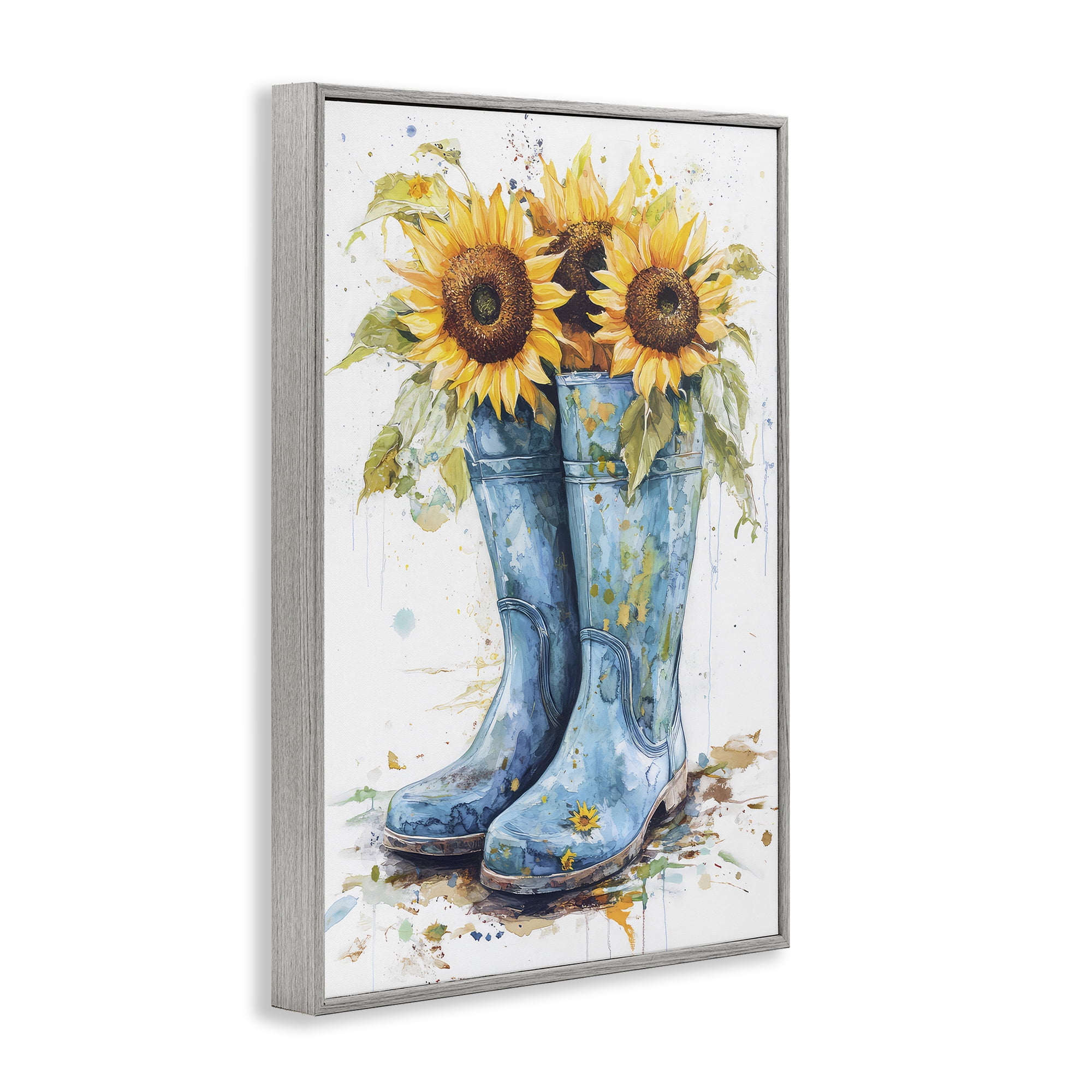 Stupell Industries Blue Rain Boots & Sunflowers Gray Framed Giclee Art, design by Tina LeCour