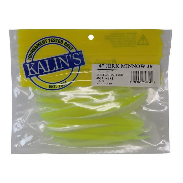 Kalin's , 4 Jerk Minnow Jr, 10pk White/Chartreuse