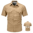 thumbnail image 3 of Havenx Men's Sun Protection Fishing Shirts Short Sleeve Button Down Shirts with Zipper Pockets Upf 50+ Dress Cooling Camping Travel Work Summer Outdoor Clothing,Khaki L, 3 of 6