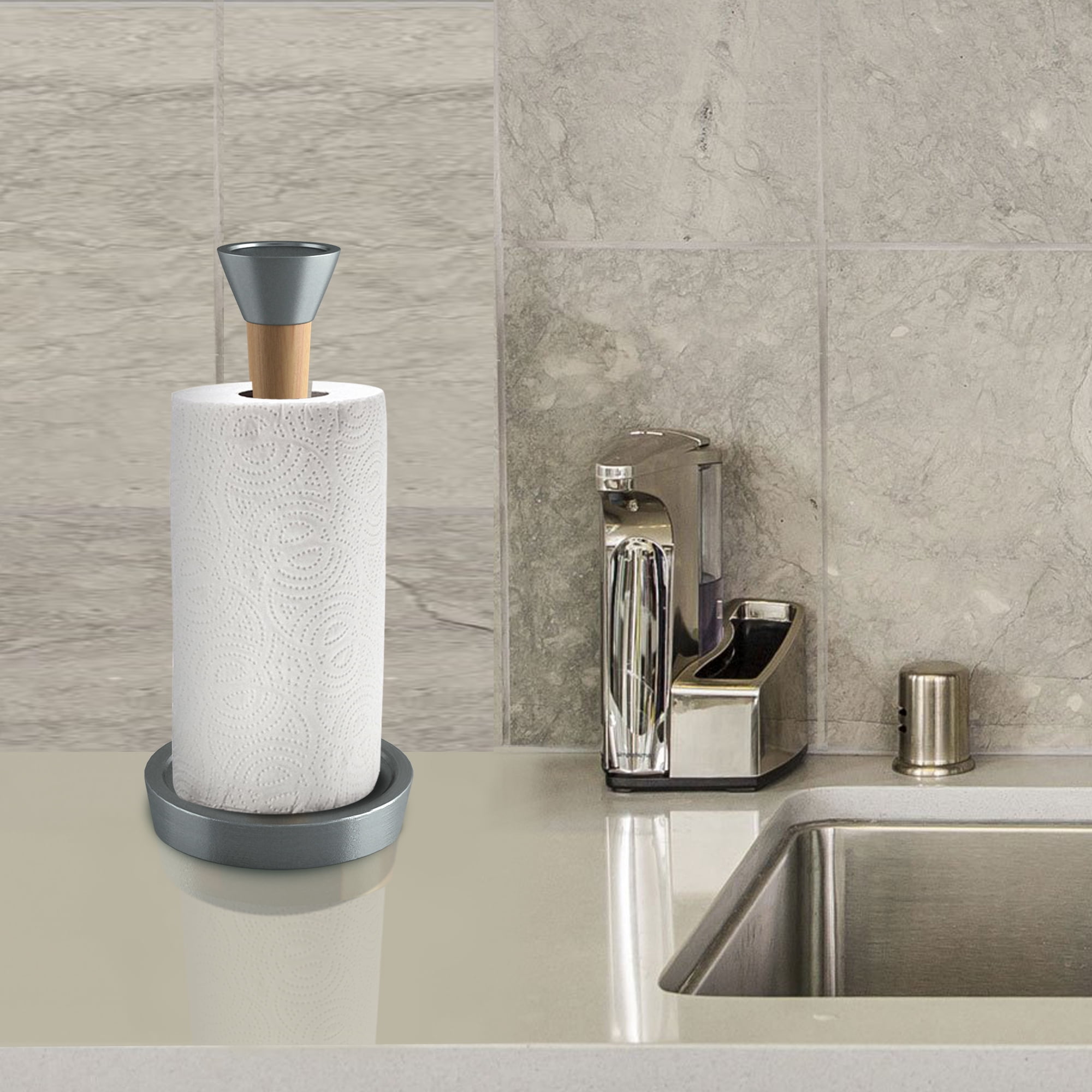 nu steel Wood Standing Paper Towel Holder - Weighted Base for Standard paper towel holder , Black Nickel finish TG-KPTH-17BN