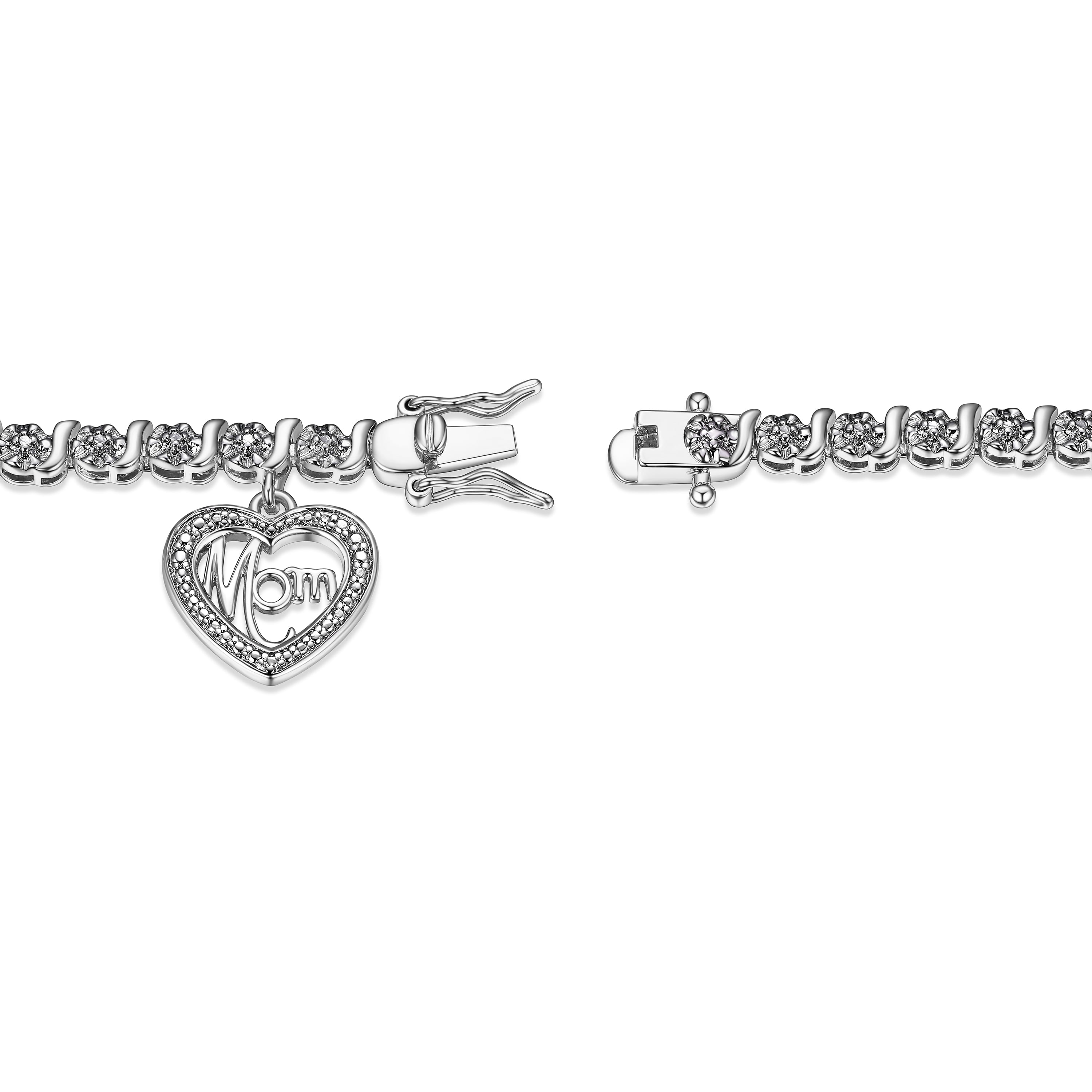 Morgan & Paige Rhodium Plated Diamond Accent "Mom" Charm Tennis Bracelet, 7.25"