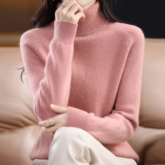 Plus Size Sweaters for Women Winter Fall Clothes New Turtleneck Sweater Slim-fit Thick Knitted Sweater Pink